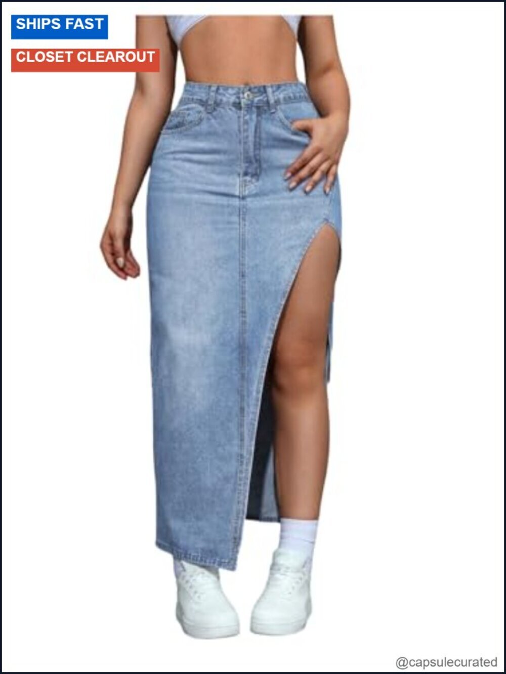 Women's High Slit Denim Maxi Skirt High Waisted Pencil Skirt